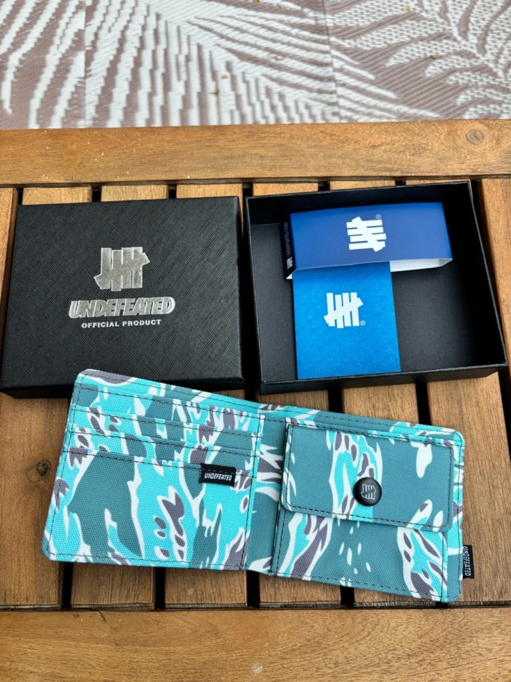Undefeated Teal, Gray & White Camouflage Bifold Wallet